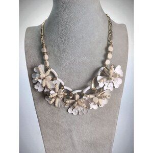 Stella & Dot Cynthia Statement Necklace Gold Tone Leather Petals